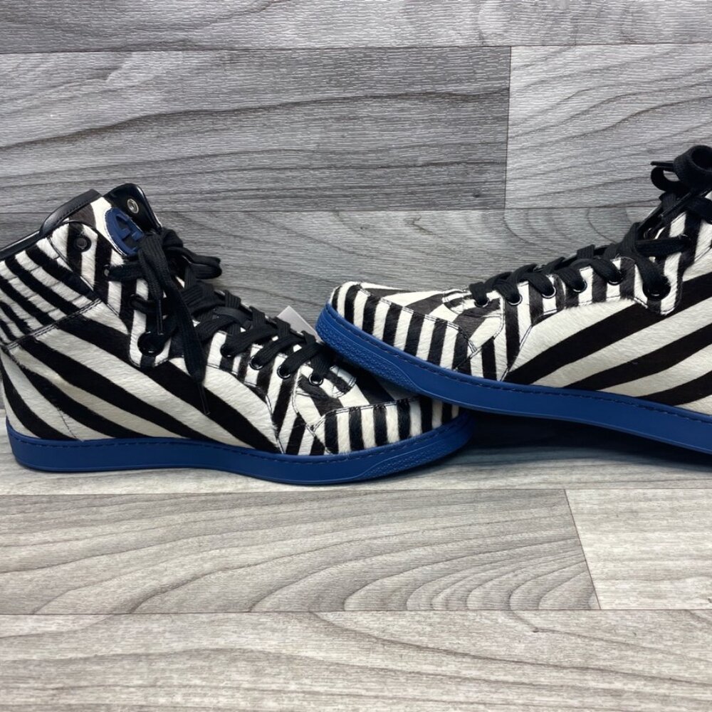 Gucci Men’s Zebra Calf Hair High-Top Sneakers Sz 10.5 – Style 353412 – w/ Box - Picture 2 of 11
